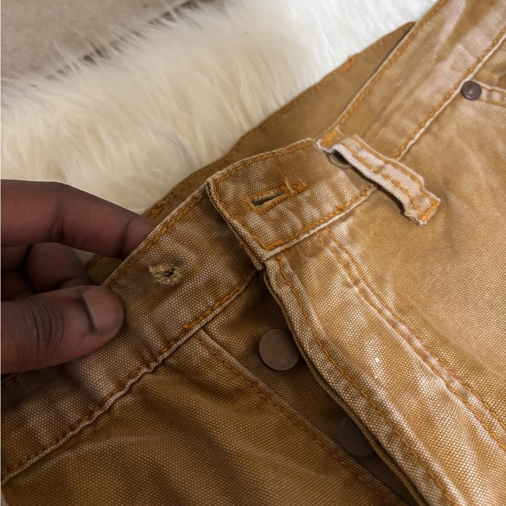 Brown Patchwork Pants With Paint Splatter - image 2